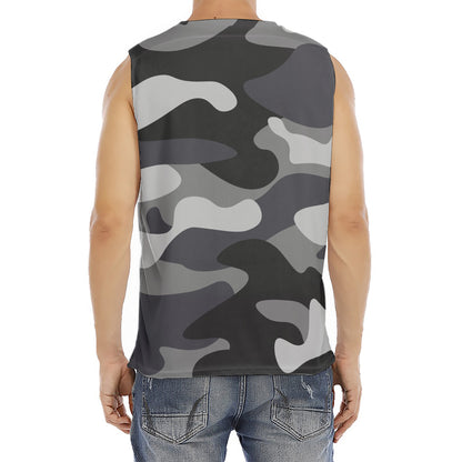 Grey And White Camouflage Print Men's Fitness Tank Top