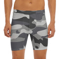 Grey And White Camouflage Print Men's Long Boxer Briefs