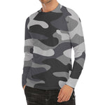 Grey And White Camouflage Print Men's Long Sleeve Rash Guard