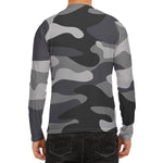 Grey And White Camouflage Print Men's Long Sleeve Rash Guard