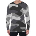 Grey And White Camouflage Print Men's Long Sleeve T-Shirt