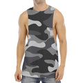 Grey And White Camouflage Print Men's Muscle Tank Top
