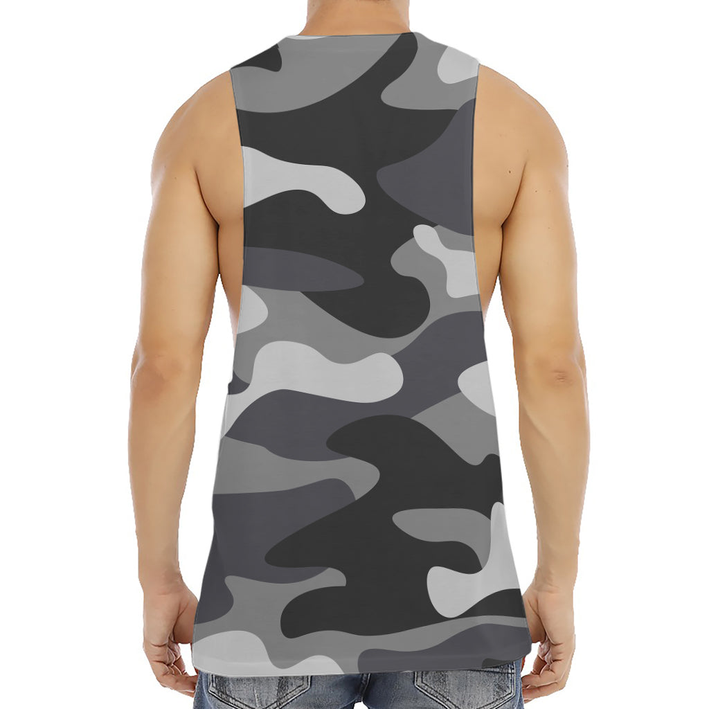 Grey And White Camouflage Print Men's Muscle Tank Top