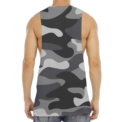 Grey And White Camouflage Print Men's Muscle Tank Top