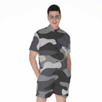 Grey And White Camouflage Print Men's Rompers