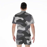 Grey And White Camouflage Print Men's Rompers