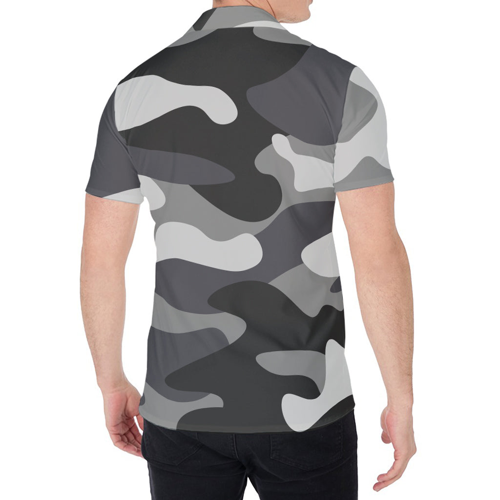 Grey And White Camouflage Print Men's Shirt