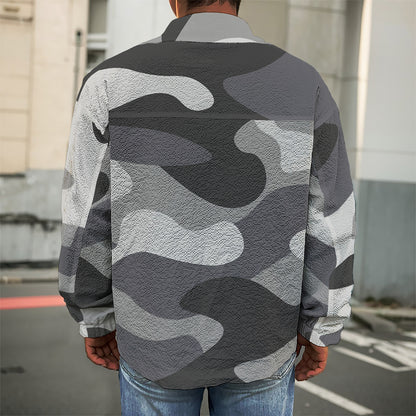 Grey And White Camouflage Print Men's Shirt Jacket
