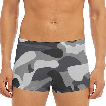 Grey And White Camouflage Print Men's Short Boxer Briefs