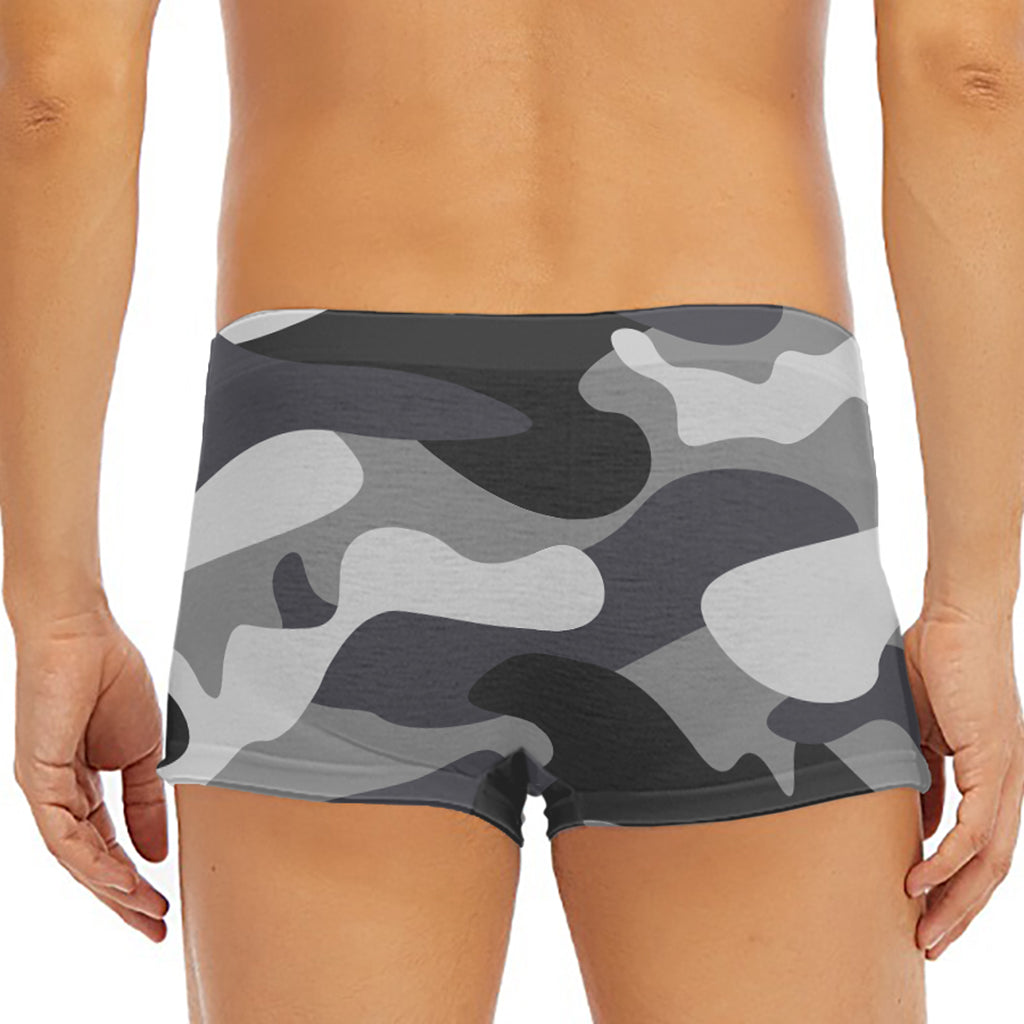 Grey And White Camouflage Print Men's Short Boxer Briefs