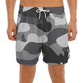 Grey And White Camouflage Print Men's Split Running Shorts