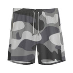 Grey And White Camouflage Print Men's Sports Shorts