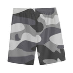 Grey And White Camouflage Print Men's Sports Shorts