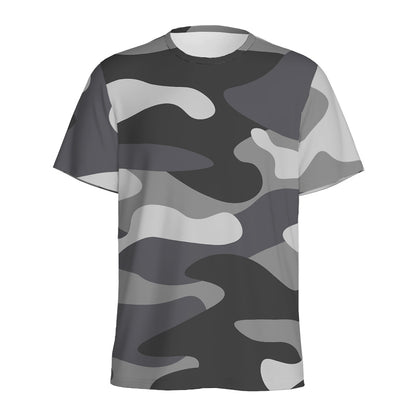 Grey And White Camouflage Print Men's Sports T-Shirt