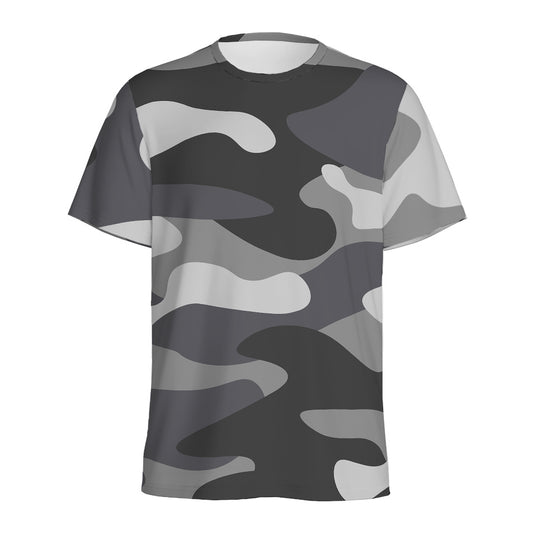 Grey And White Camouflage Print Men's Sports T-Shirt