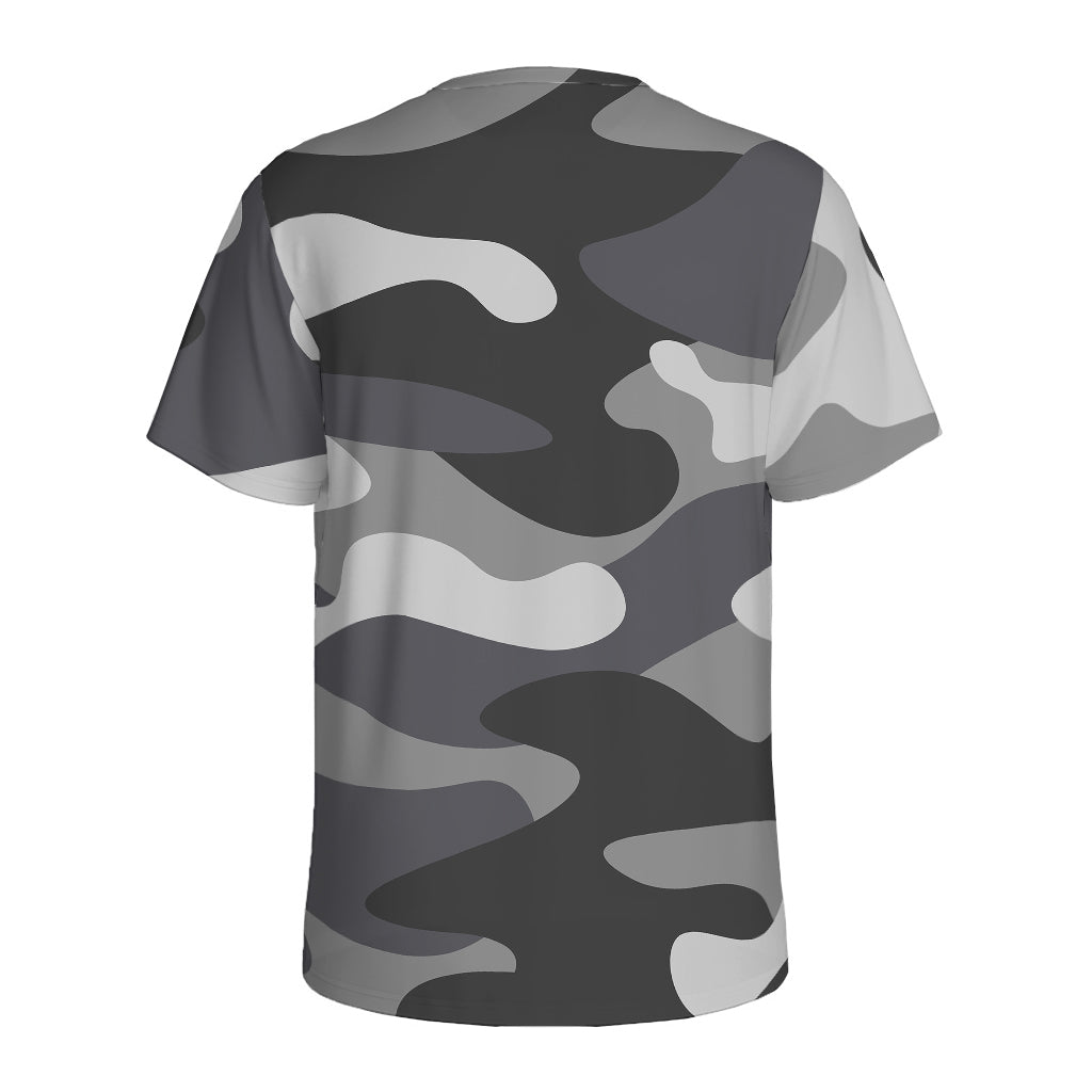 Grey And White Camouflage Print Men's Sports T-Shirt