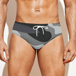 Grey And White Camouflage Print Men's Swim Briefs