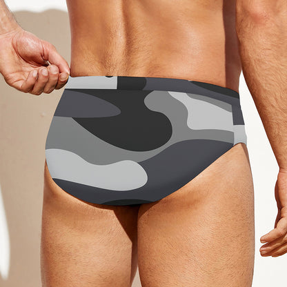 Grey And White Camouflage Print Men's Swim Briefs
