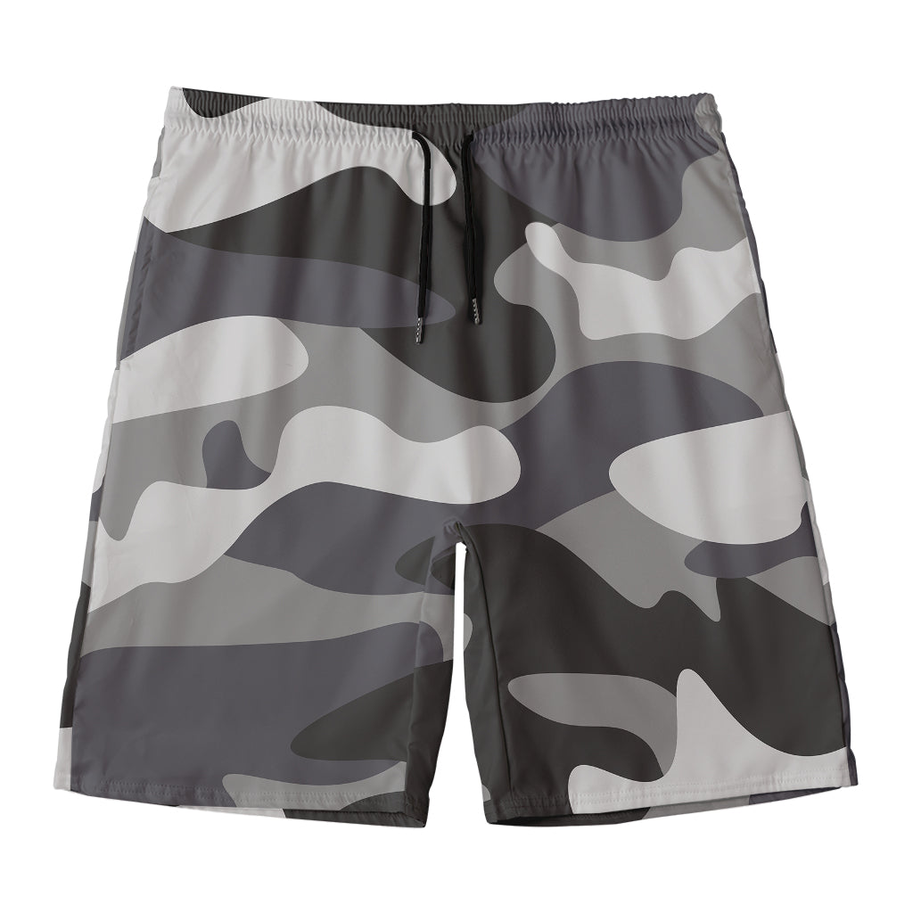 Grey And White Camouflage Print Men's Swim Trunks