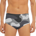 Grey And White Camouflage Print Men's Triangle Swim Briefs