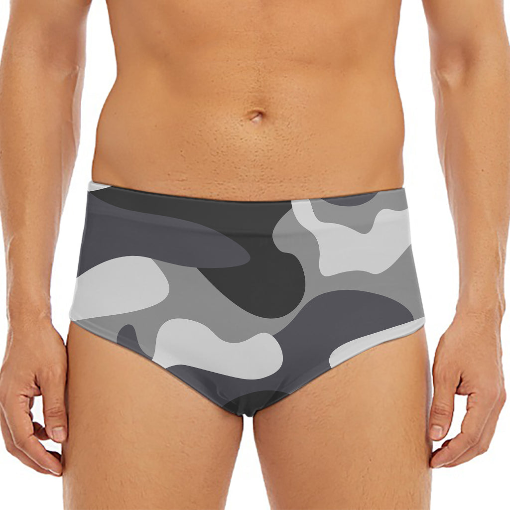 Grey And White Camouflage Print Men's Triangle Swim Briefs