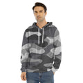 Grey And White Camouflage Print Men's Velvet Pullover Hoodie