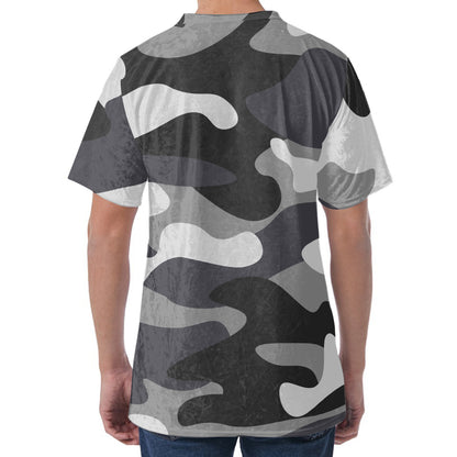 Grey And White Camouflage Print Men's Velvet T-Shirt