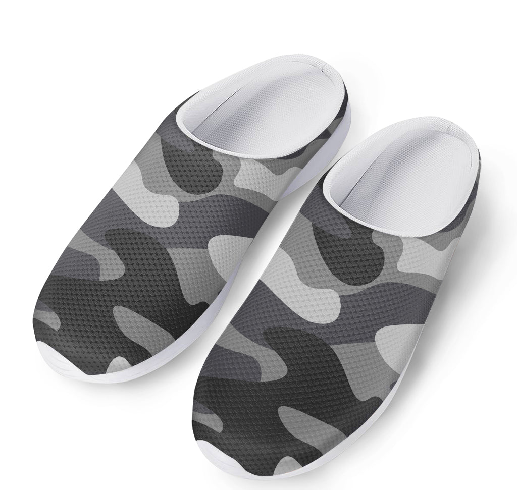 Grey And White Camouflage Print Mesh Casual Shoes