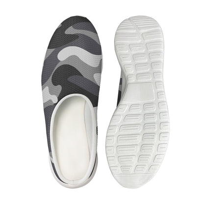 Grey And White Camouflage Print Mesh Casual Shoes