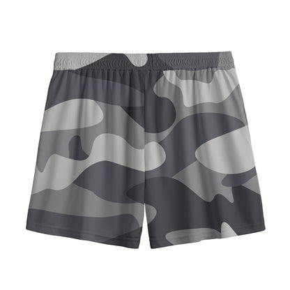 Grey And White Camouflage Print Mesh Shorts
