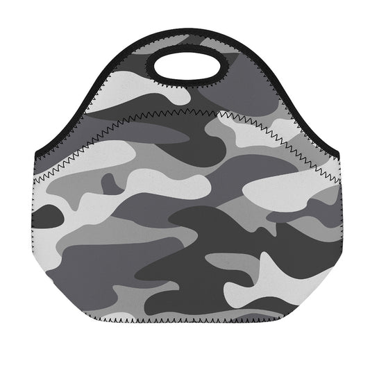 Grey And White Camouflage Print Neoprene Lunch Bag