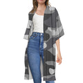 Grey And White Camouflage Print Open Front Beach Cover Up