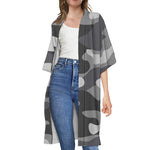 Grey And White Camouflage Print Open Front Beach Cover Up