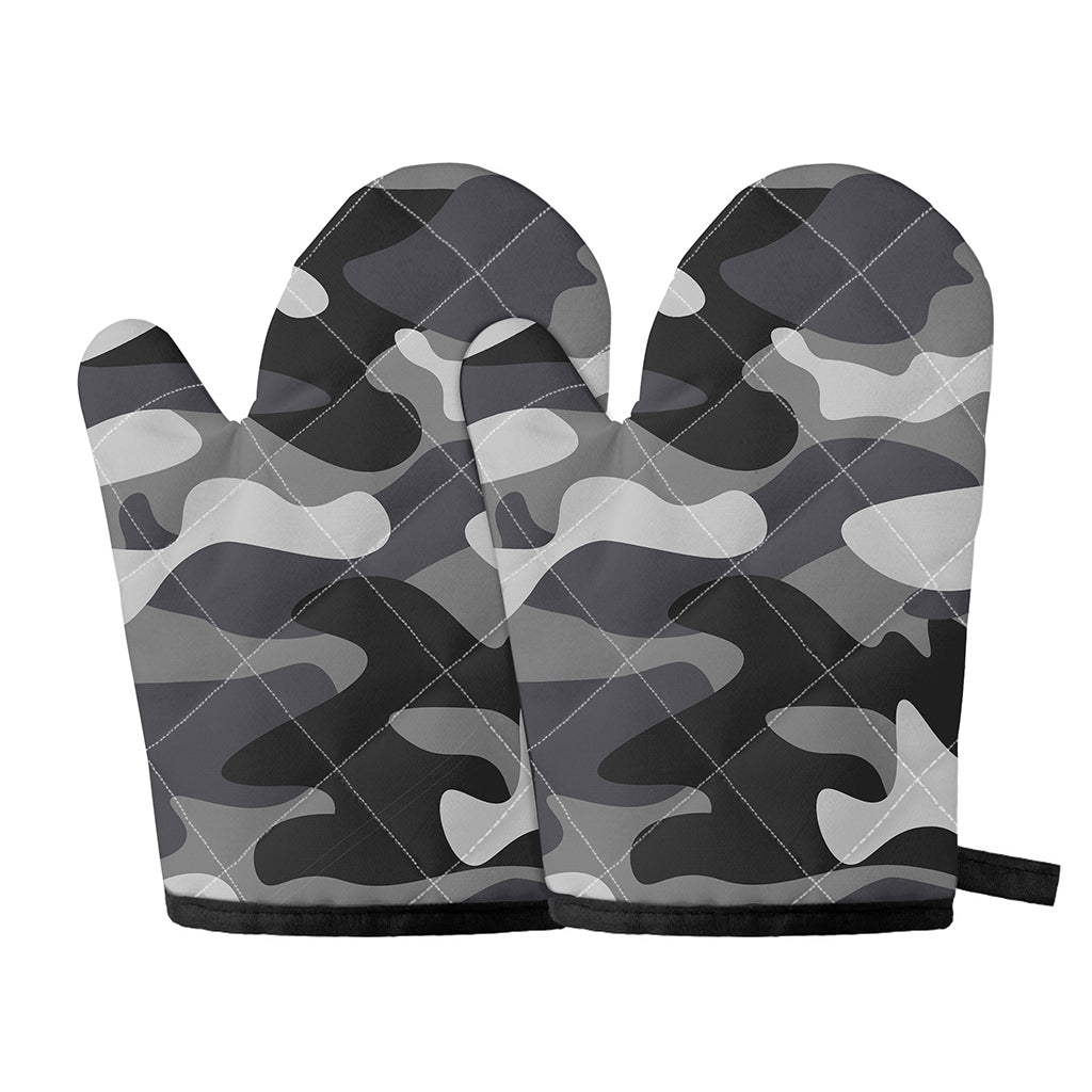 Grey And White Camouflage Print Oven Mitts