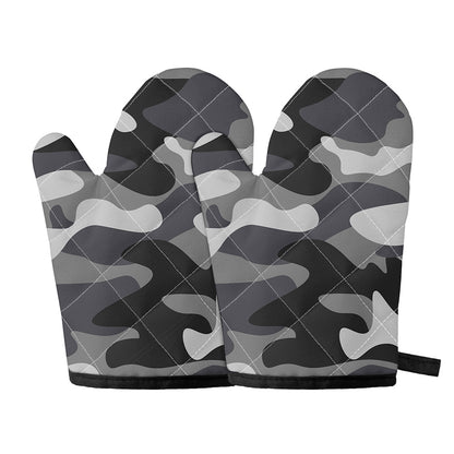Grey And White Camouflage Print Oven Mitts