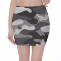 Grey And White Camouflage Print Pencil Mini Skirt