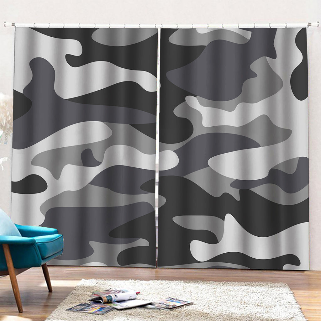 Grey And White Camouflage Print Pencil Pleat Curtains