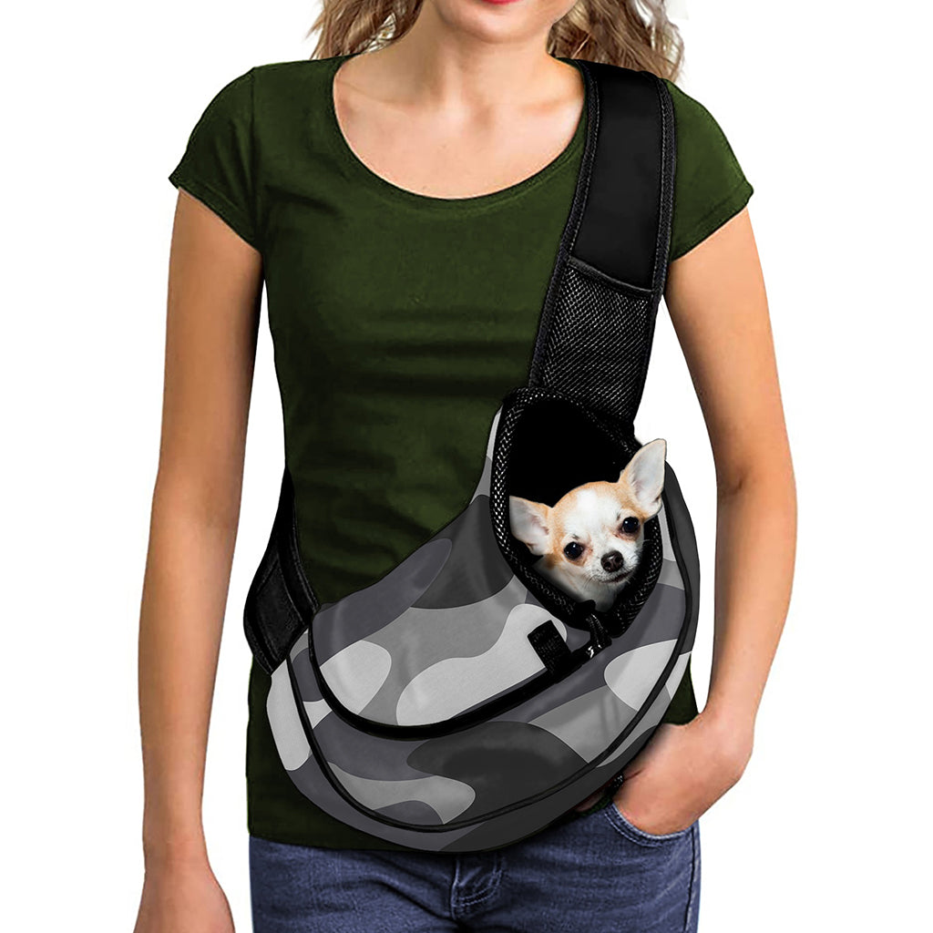 Grey And White Camouflage Print Pet Sling Carrier