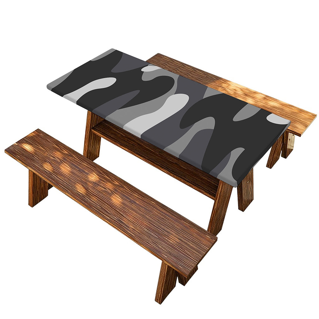 Grey And White Camouflage Print Picnic Table Cover