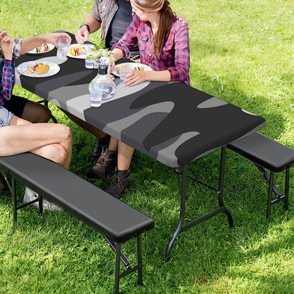 Grey And White Camouflage Print Picnic Table Cover