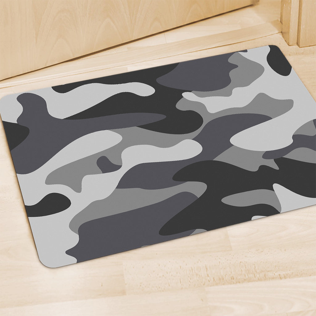 Grey And White Camouflage Print Polyester Doormat