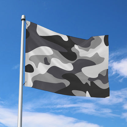 Grey And White Camouflage Print Polyester Flag