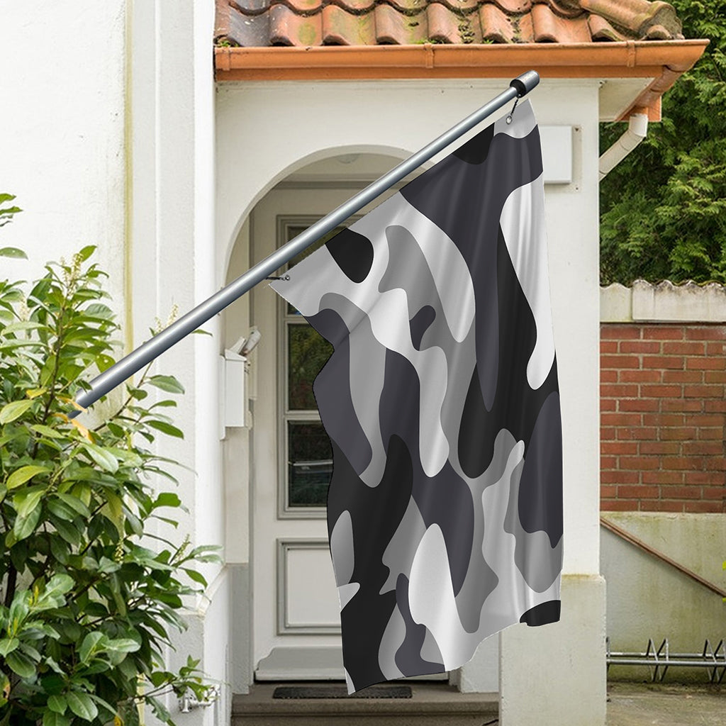 Grey And White Camouflage Print Polyester Flag