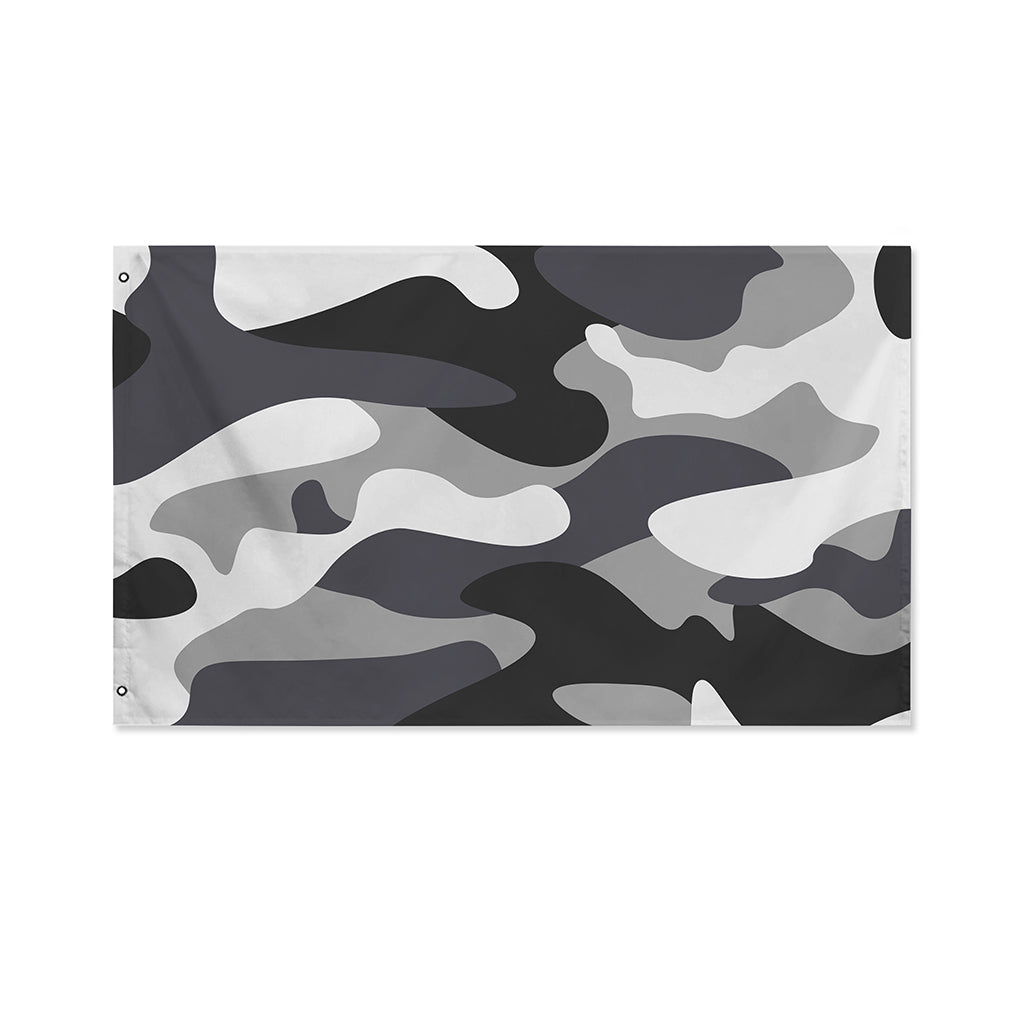 Grey And White Camouflage Print Polyester Flag