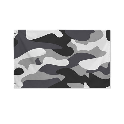 Grey And White Camouflage Print Polyester Flag