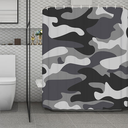 Grey And White Camouflage Print Polyester Shower Curtain