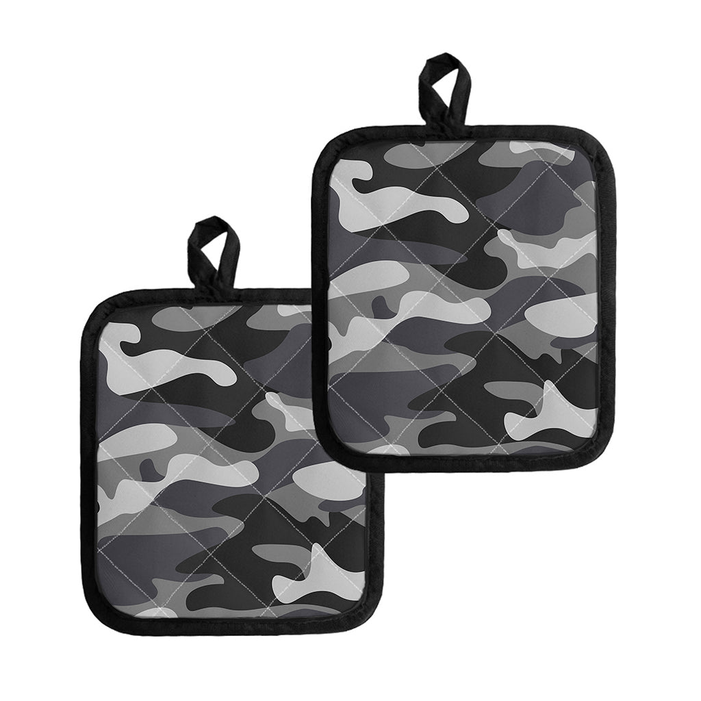 Grey And White Camouflage Print Pot Holders