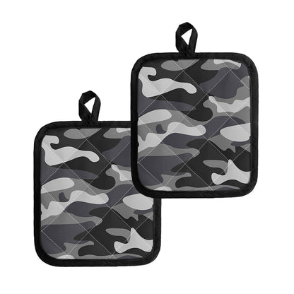 Grey And White Camouflage Print Pot Holders