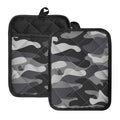 Grey And White Camouflage Print Pot Holders With Pocket