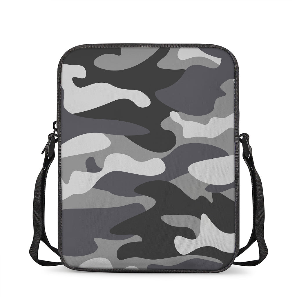 Grey And White Camouflage Print Rectangular Crossbody Bag